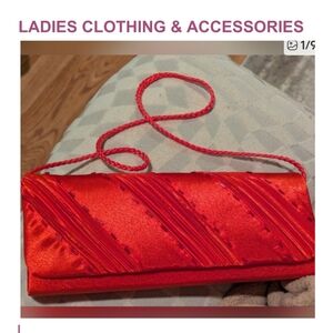 Jessica McClintock Vibrant Red Satin Beaded Clutch. NWOT.